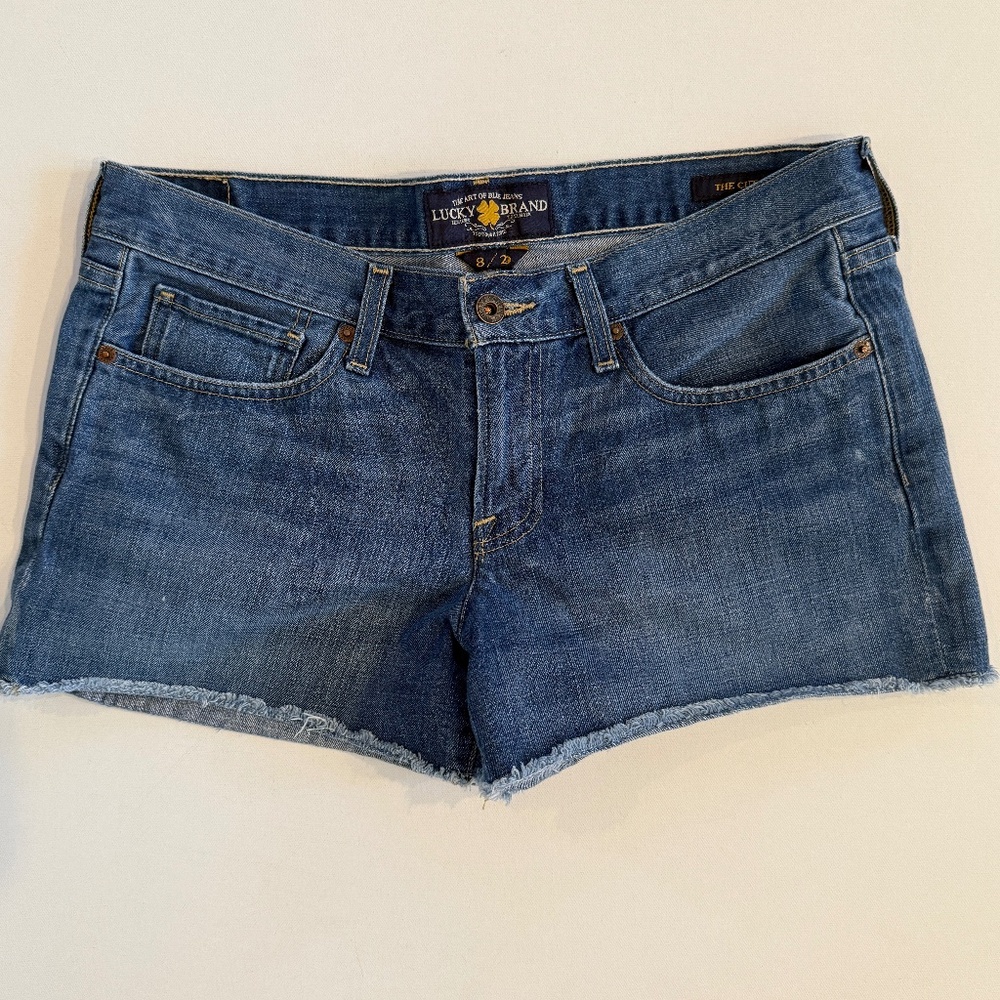 Lucky Brand Jean Booty Shorts Denim Fringe Cotton Cutoffs Y2K Women Sz 8 Sz 29